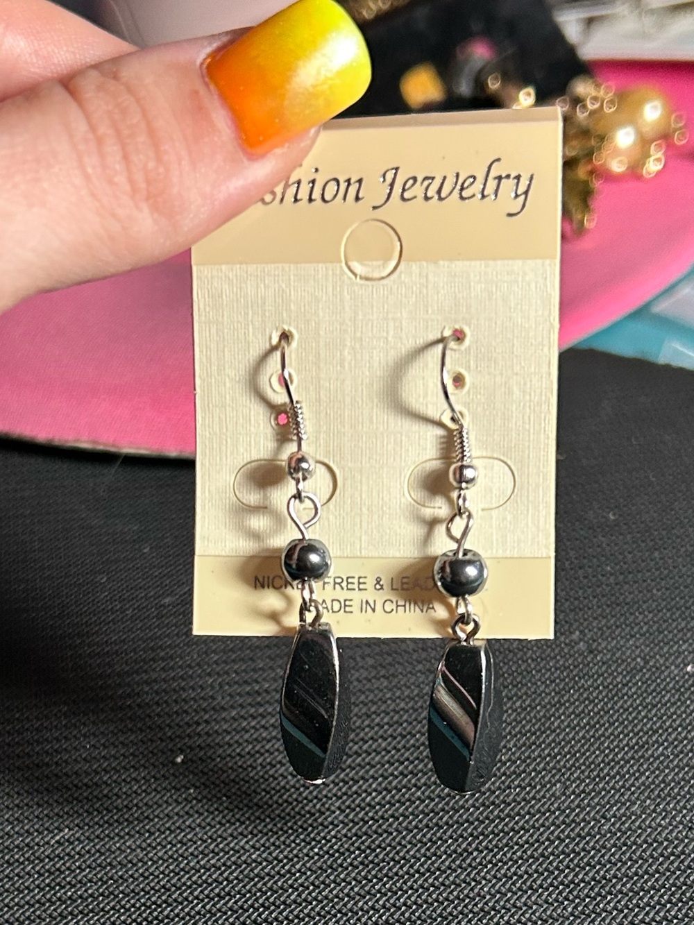 Natural Hematite Gunmetal Gray Metallic Drop Dangle Earrings NWT